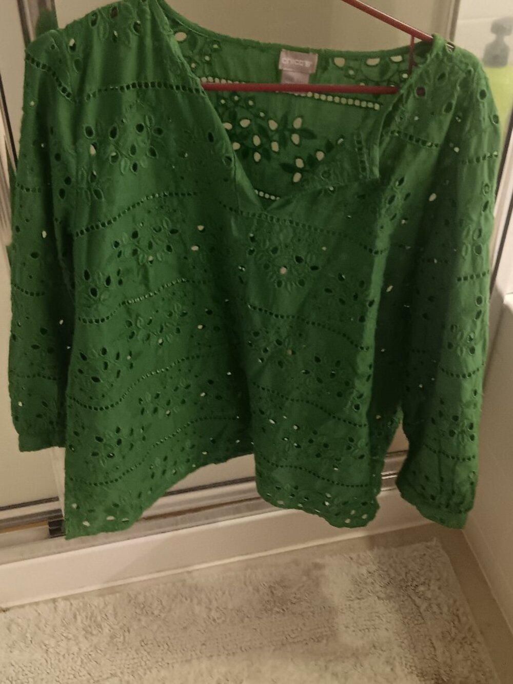 Chico's green embroidered eyelet tunic blouse Size 3 (XL)